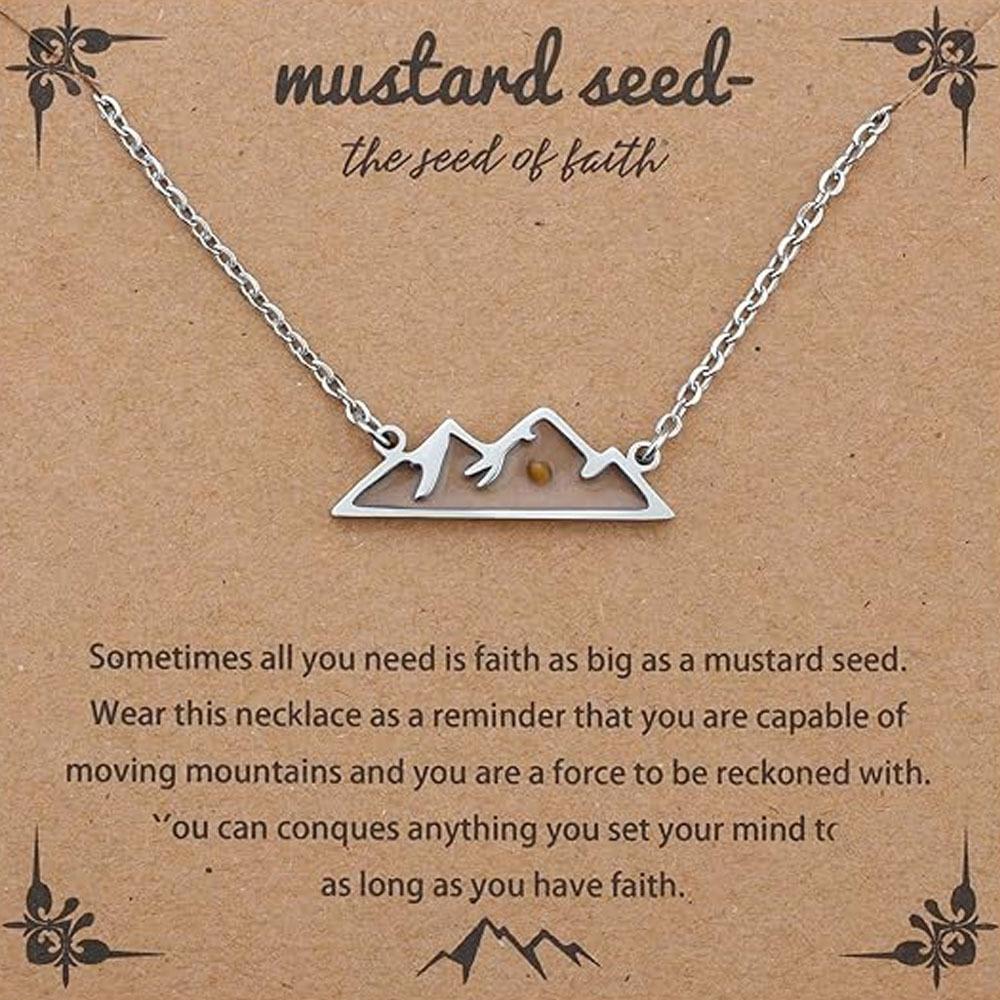 18K Gold Plated Stainless Steel Mountains-Mustard Necklaces Christian Faith Jewelry Mustard Seed Faith Necklace for Women Gifts