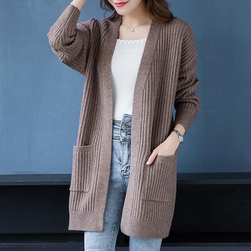 Autumn Knitted Coat Women's Mid-length Spring and Autumn Loose Knitted Shawl Korean Sweater Jacket