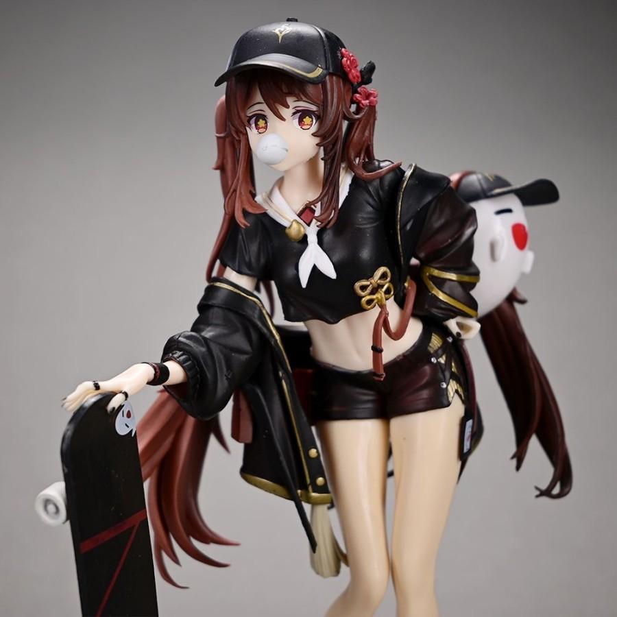 Figurină de Acțiune Hu Tao Anime Beauty 24cm Skateboard Ținută la Modă Model Colecție GK Jucărie Cadou Decorațiune
