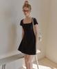 Plack Woman Square Neck Mini Dress