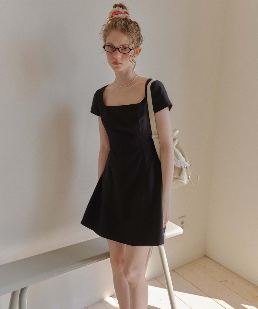 Plack Woman Square Neck Mini Dress