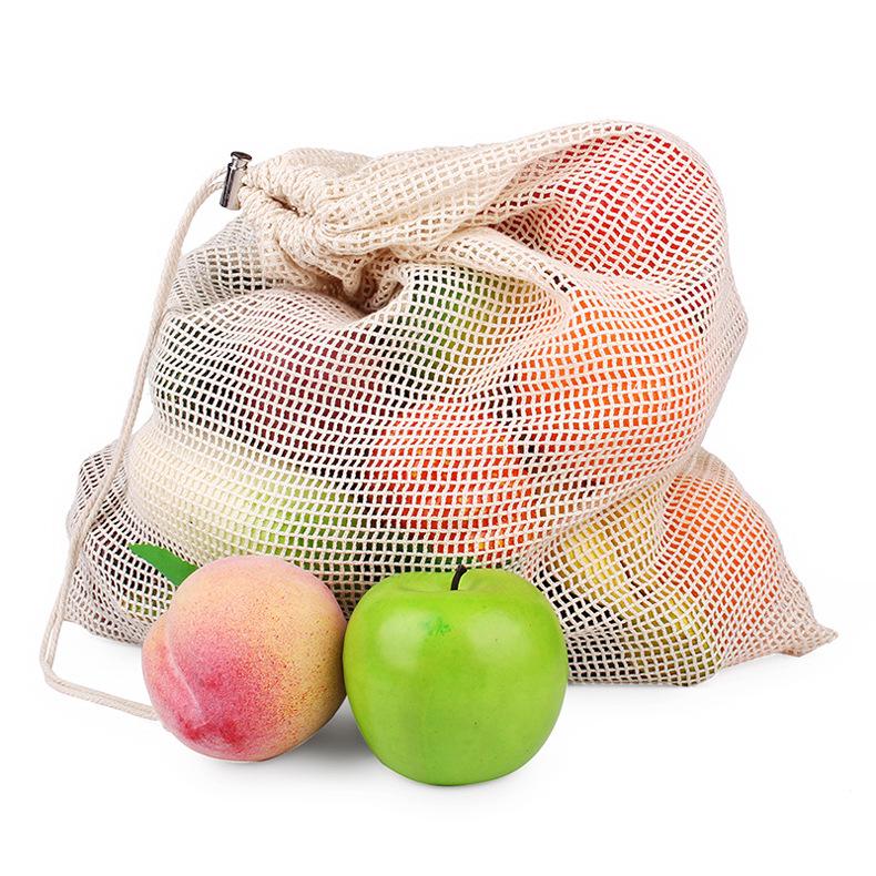 Eco-friendly Pure Cotton Mesh Drawstring Bag for Fruit & Vegetables