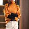 Frauen Winter Herbst Pullover Rollkragen Hals Schutz Langarm Gestrickte Warme Dicke Weiche Pullover Farbe Block Patchwork Dame Pullover