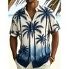 Men's Tropical Gradient Plant Printed Short Sleeved Shirt, Suitable For Summer Travel, Beach Leisure, And Daily Casual Wear