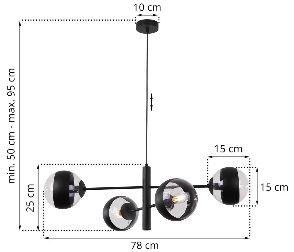 Toledo Black Hanging Lamp 4-Flat Black Lampshade E14