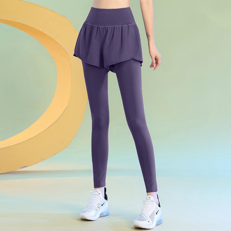 Women's Fleece-Lined Butt-Lifting Yoga Pants, Fake Two-Piece, Quick-Drying, Slimming, Perfect for Running and Tennis.