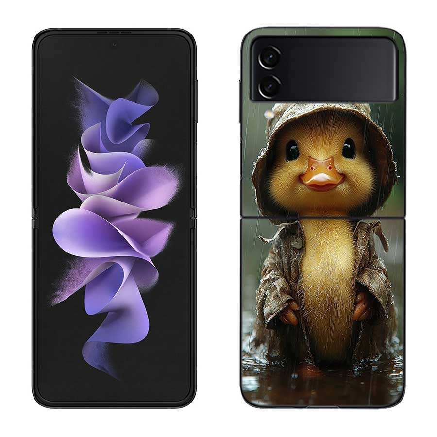

Yellow Duck Phone Case For Samsung Z Flip 7 6 5G Galaxy Z Flip 5 4 3 Black Hard Cell Cover Luxury PC Shell Coque Samsung Z Flip 3 5G
