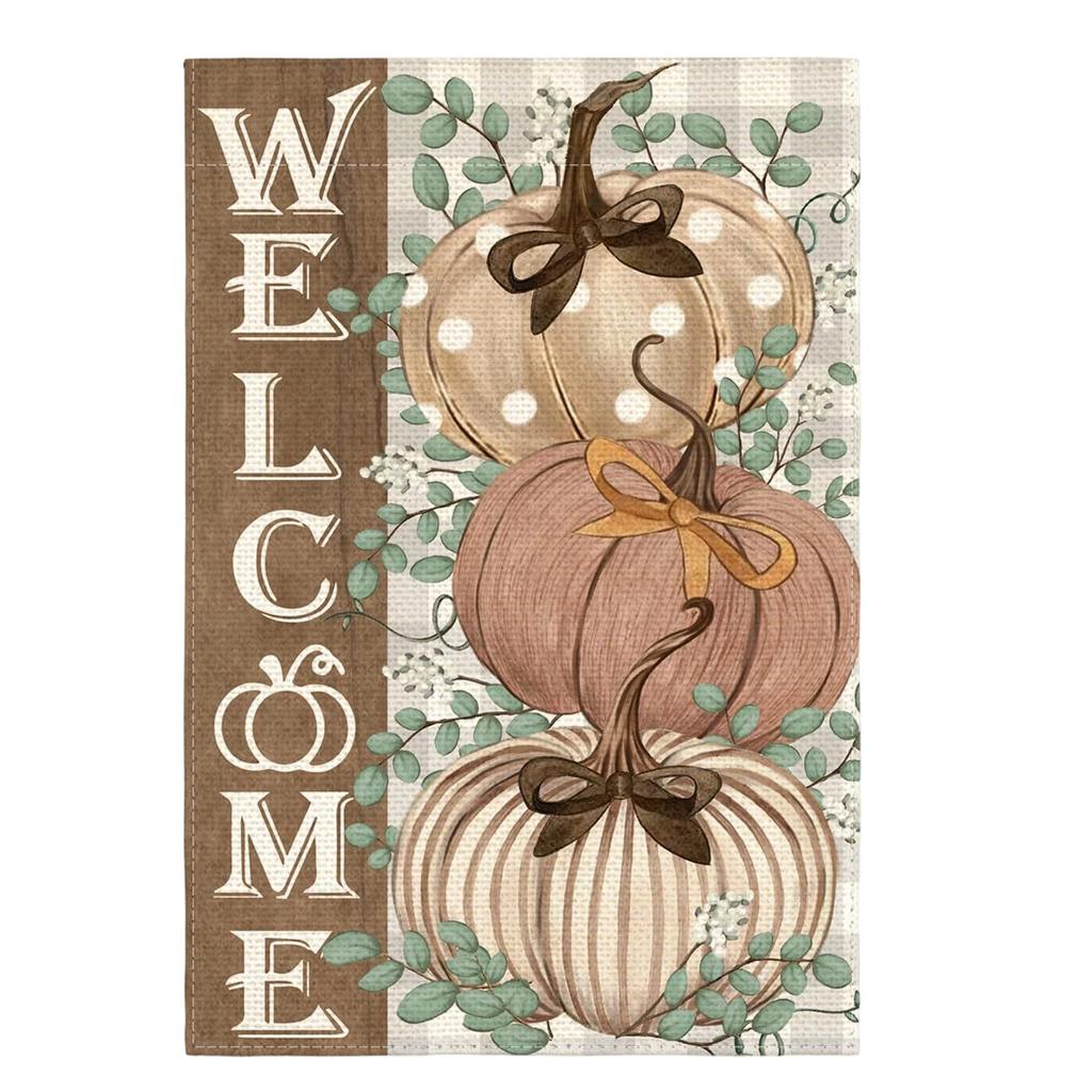 Double Sided Linen Garden Flag with Thanksgiving Pumpkin and Maple Leaf Design 45x30cm Durable Outdoor Decorative Banner for Yard Porch