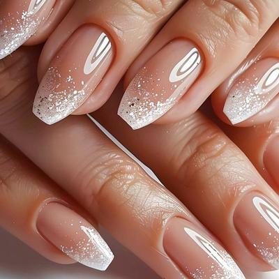 Quadratische Press-on-Nageldesigns, Falschnägel zum Aufkleben in 12 Größen, 24 Stück French-Nagelspitzen für DIY-Nagelkunst-Dekorationen