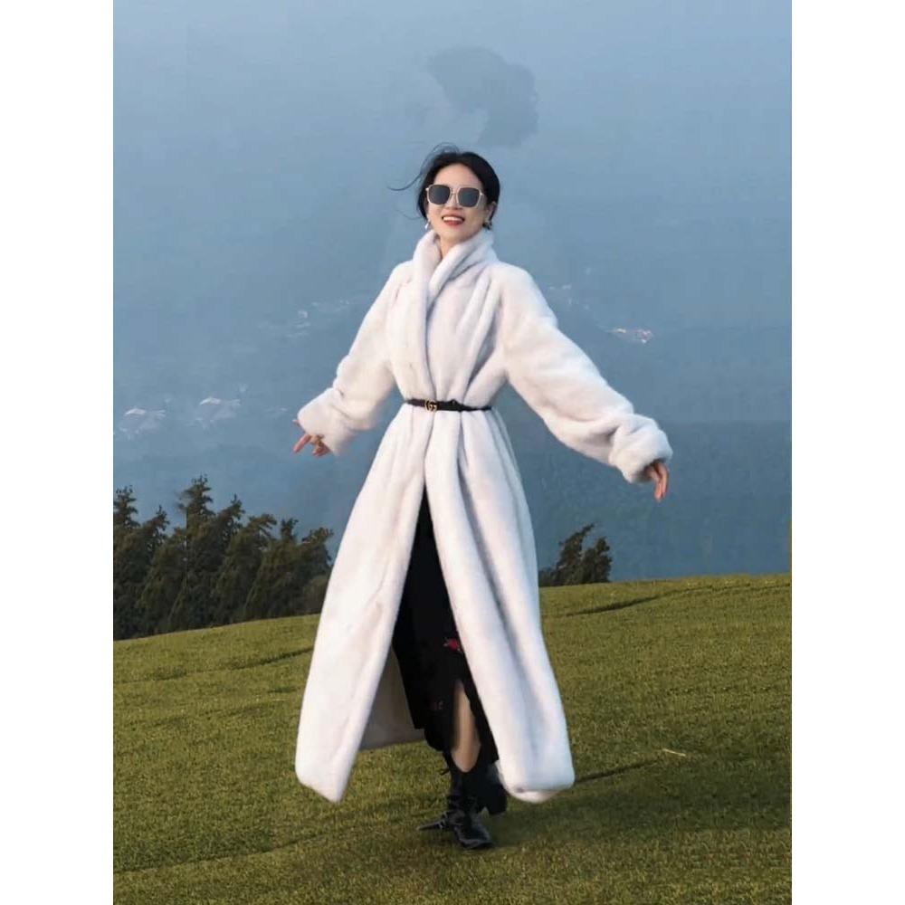 Nový kabát z umělé kožešiny Dámský Mladý Špičkový Ekologický Vlasatý Norkový kabát Prodloužený Volný kabát