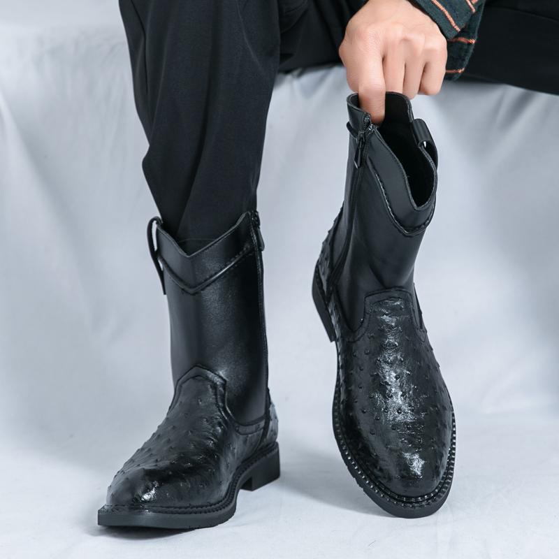 Men’s Western Cowboy Boots Pointed Toe Casual Retro Dress Leather Boots Men’s High Boots Plus Size