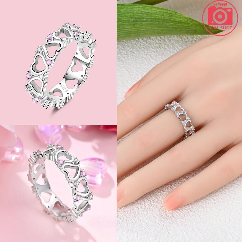 Pink Zircon Heart Love Rings copper Ring Jewellery Woman Authentic Wedding Set Gift Accessories Fine Valentine