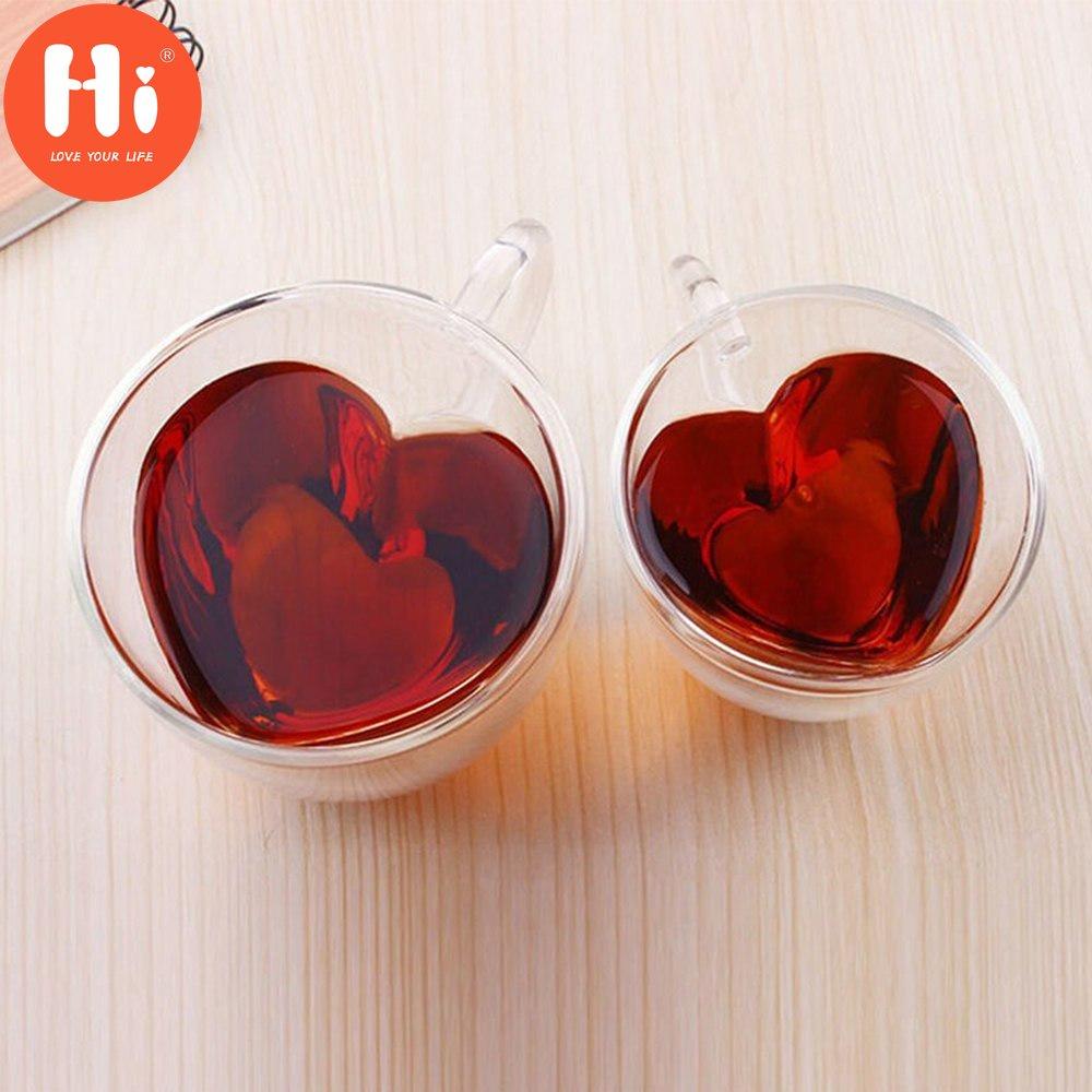 Hi tepelně odolný šálek na kávu s dvojitou stěnou Průhledný skleněný hrnek na čaj s mléčnou šťávou ve tvaru srdce Love