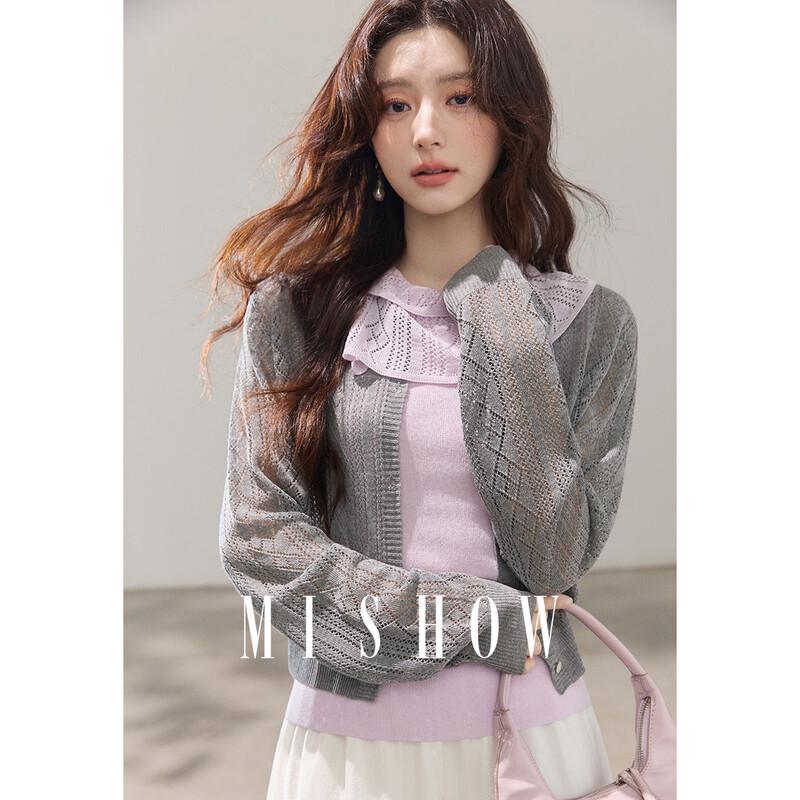 Mixiu Tencel Linen Knit Cardigan & Lace Vest Set S