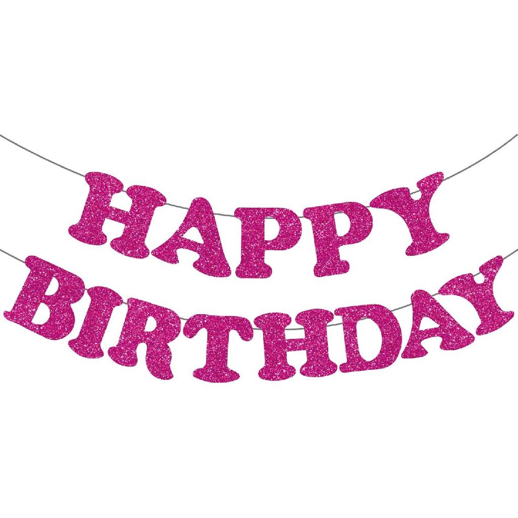 Whaline Light Pink Glitter Happy Birthday Banner Hot Girl Party Decoration Summer Hanging Garland for Pink Birthday Baby Shower Party Backdrop