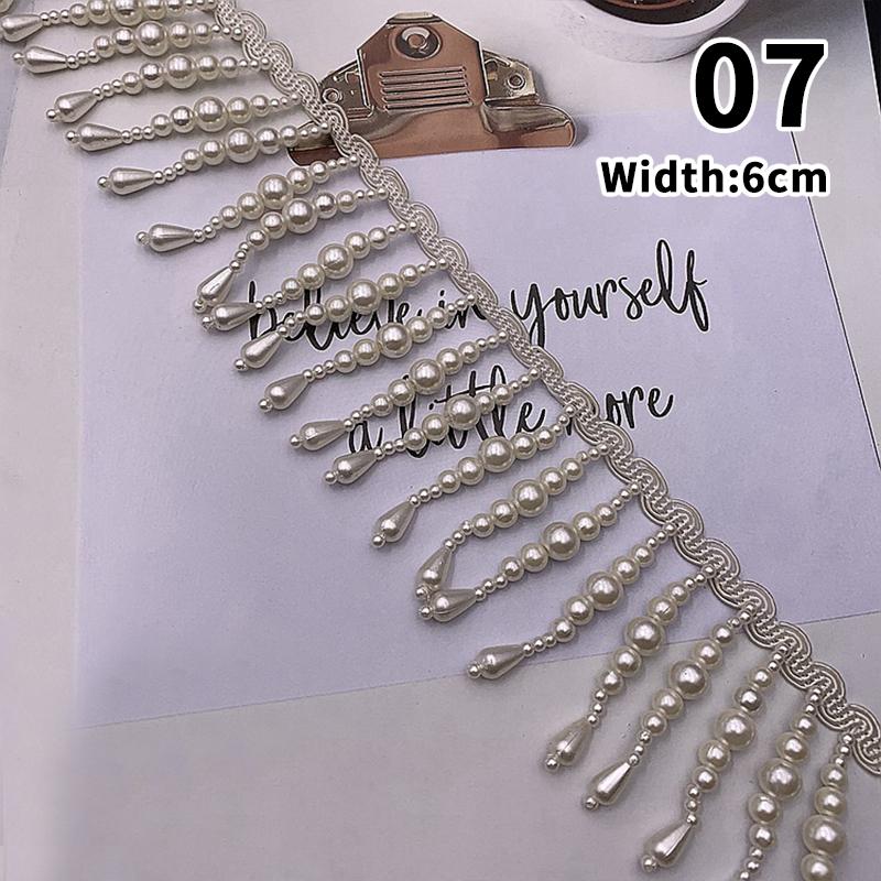 2 Yard Imitation Pearl Bead Pendant Tassel Fringe Lace Trim Diy Upholstery Wedding Dress Costume Edging Lace Ribbon Decor Carfts