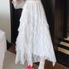 Koreansk Stil Asymmetrisk Spets Midi-kjol för Kvinnor - Sommar Tunn Design A-linje Utsvängd Lager-på-lager Tårta-kjol