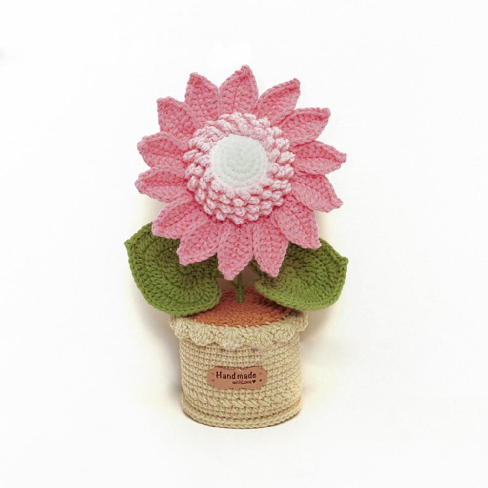 New Handmade Crocheted Yarn Bouquet High-end Potted Sunflower Potted Simulation Flower Ornament Gift