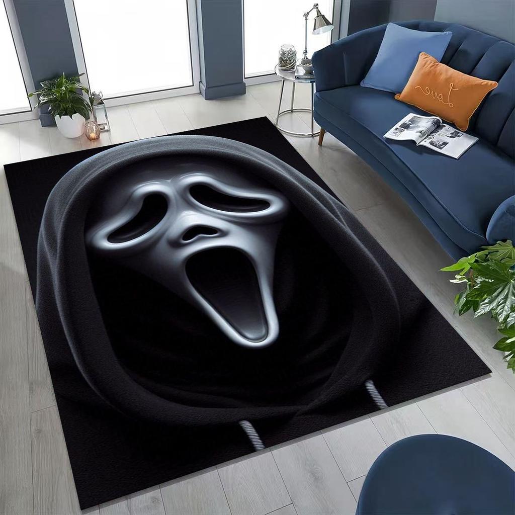 Horror Characters S-Scream Ghost Face Rug for Bedroom Living Room Sofa Home Doormat Decor, Large Kids Play Non-slip Floor Mat