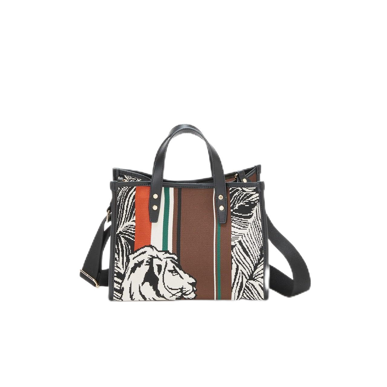 

Jacquard Lion Pattern Mini Tote Bag TREASURE TOPKAPIKnit 2-Way (Black)