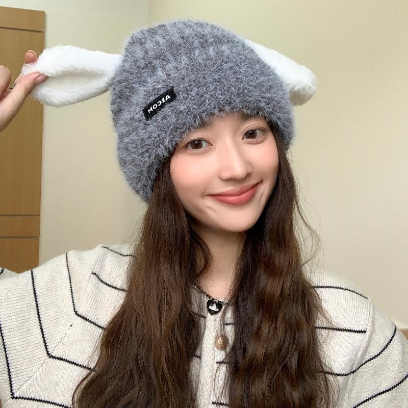 

Новая шапка женская милая с ушками щенка вязаная шерстяная шапка зимняя теплая студенческая защита ушей холодная шапка One Size