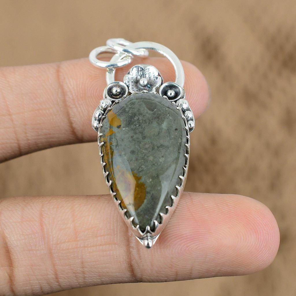 Birthday Gift For Her Natural Polychrome Jasper Pendant Flower 925 Silver