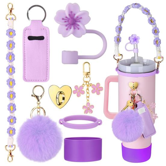 Tumbler Sleeve Water Bottle Protective Cover Set Silicone Bottle Sleeve with Handle Strap Straw Lid Cup Decorative Accessories for Stanley Tumbler