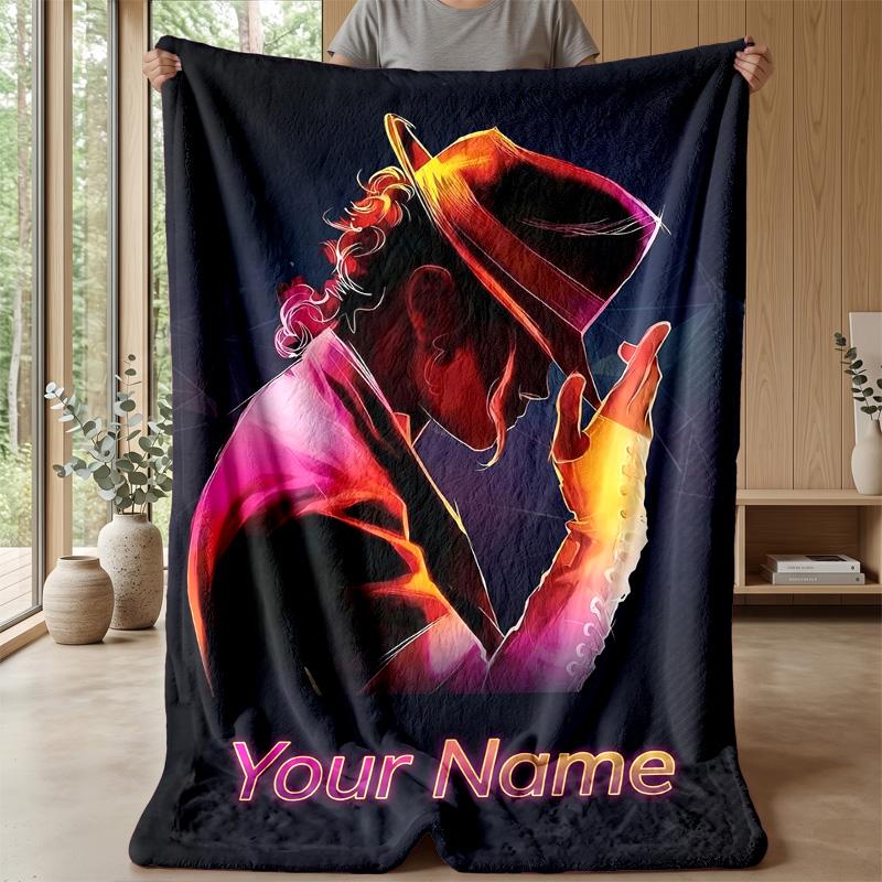 Custom Text Flannel Throw Blanket, Lightweight Cozy Bed Sofa BlanketMichael Jackson