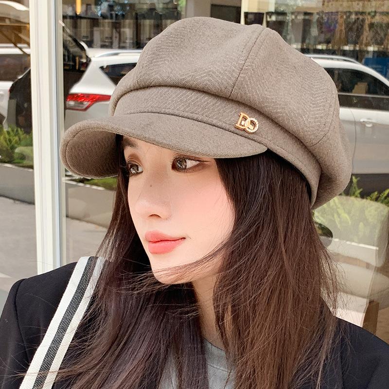 Small Black Octagonal Hat Children's Autumn and Winter Trendy New Versatile Painter Hat Duck Tongue Newsboy Hat