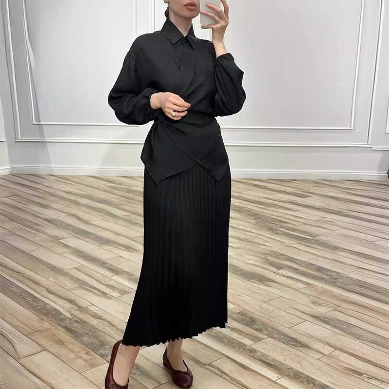 Shoelace Loose Shirt Top Elegance Skirt Blue Suit Women Elegant Skirt Set Women