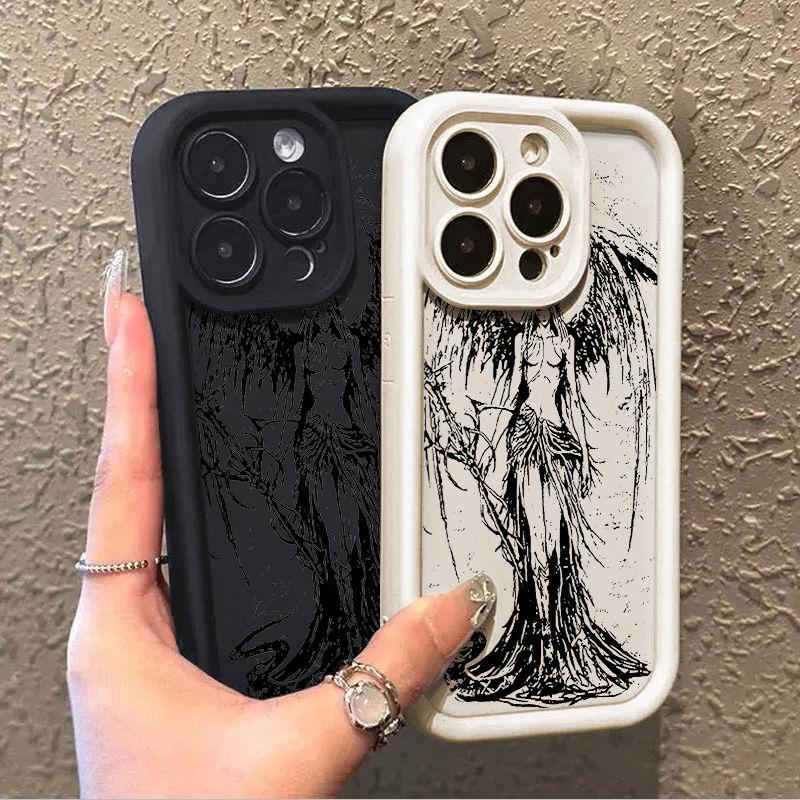 INS Luxuriöses Dunkler Engel Handyhülle Für iPhone 11 12 13 14 15 16 Pro Max X XR XS Max 7 8 Plus SE Stoßfest Weiche TPU Rückseite Y2k