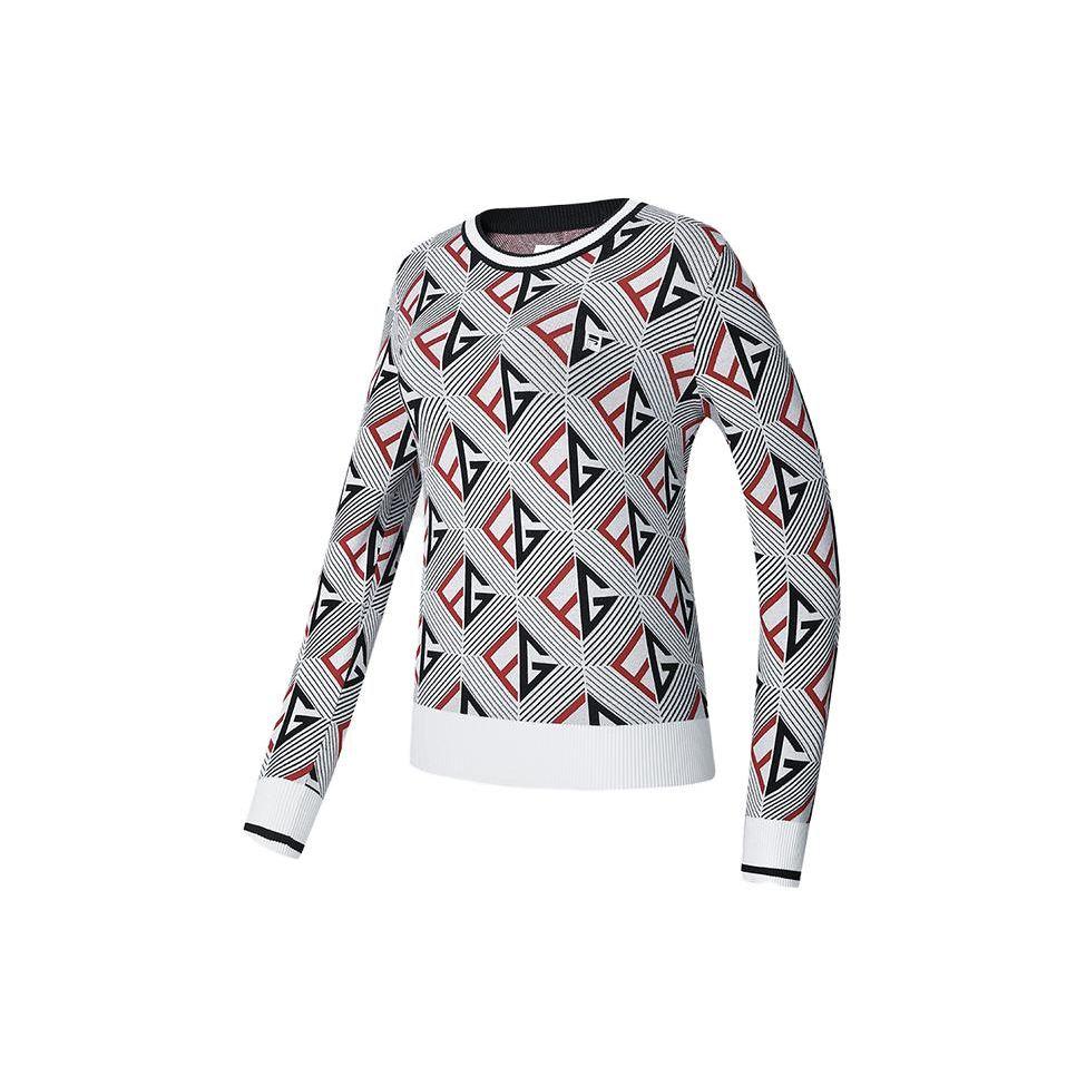 FILA Golf Series All Over Print Sports Crew Neck Long Sleeve Knit Top Women tops Legendary-Blue A11W415406F-NV