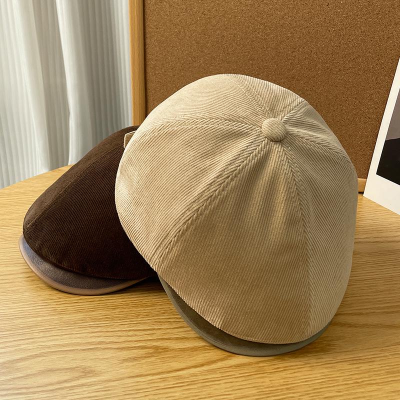 Women's Corduroy Newsboy Cap: Autumn/Winter British Retro Beret, Versatile Painter, Japanese Literary Duckbill Hat
