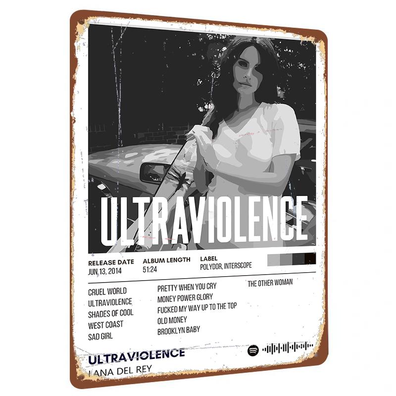 

Lana Del Rey Ultraviolence Album Cover Metal Wall Art Vintage Music Decor for Bedroom Living Room 20x30cm（7.8x11.8inch）
