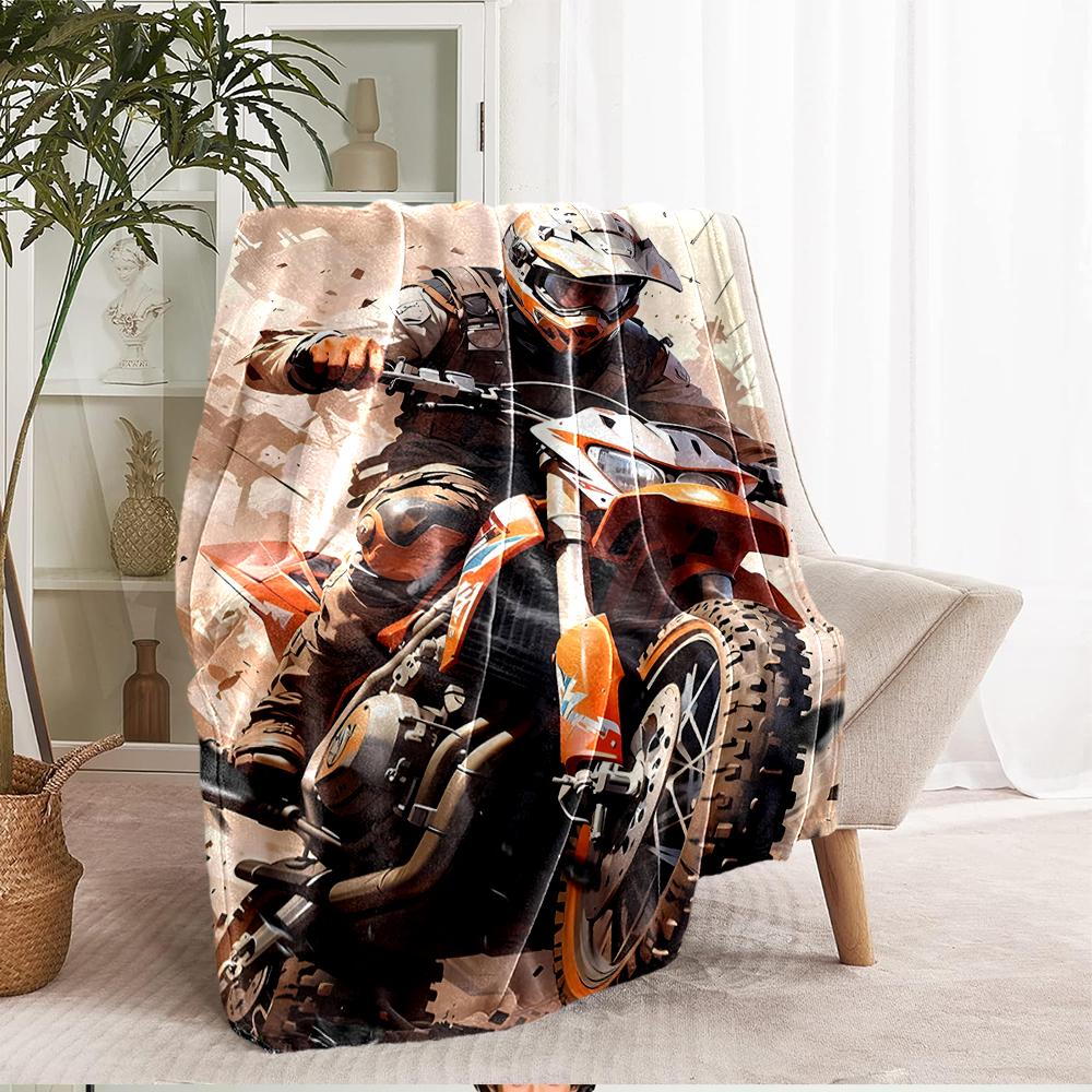 Off-road Motorcycles Theme Printed Blanket - Perfect for Couch, Bed, Travel & Outdoor Use | Machine Washable, Cozy & Durable.