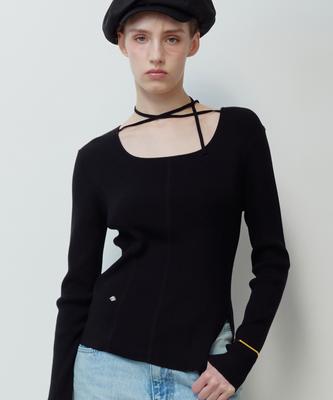 TMAKER Strap Square Neck Knit Bk