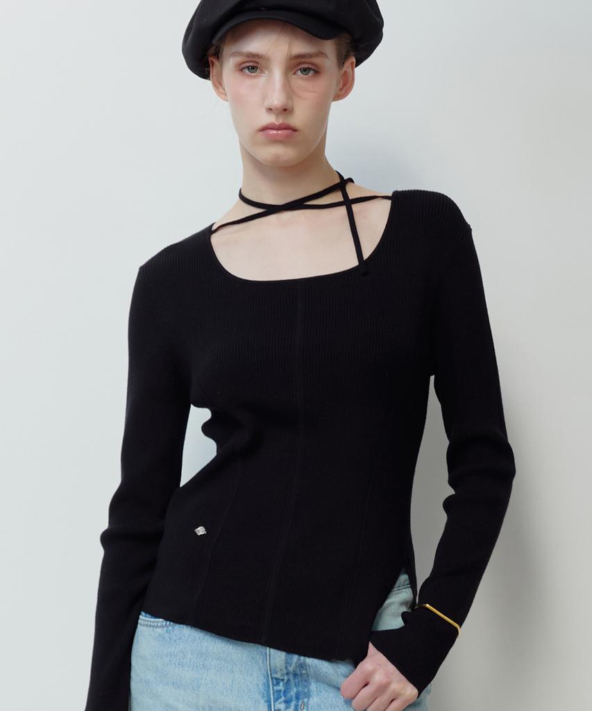 TMAKER Strap Square Neck Knit Bk