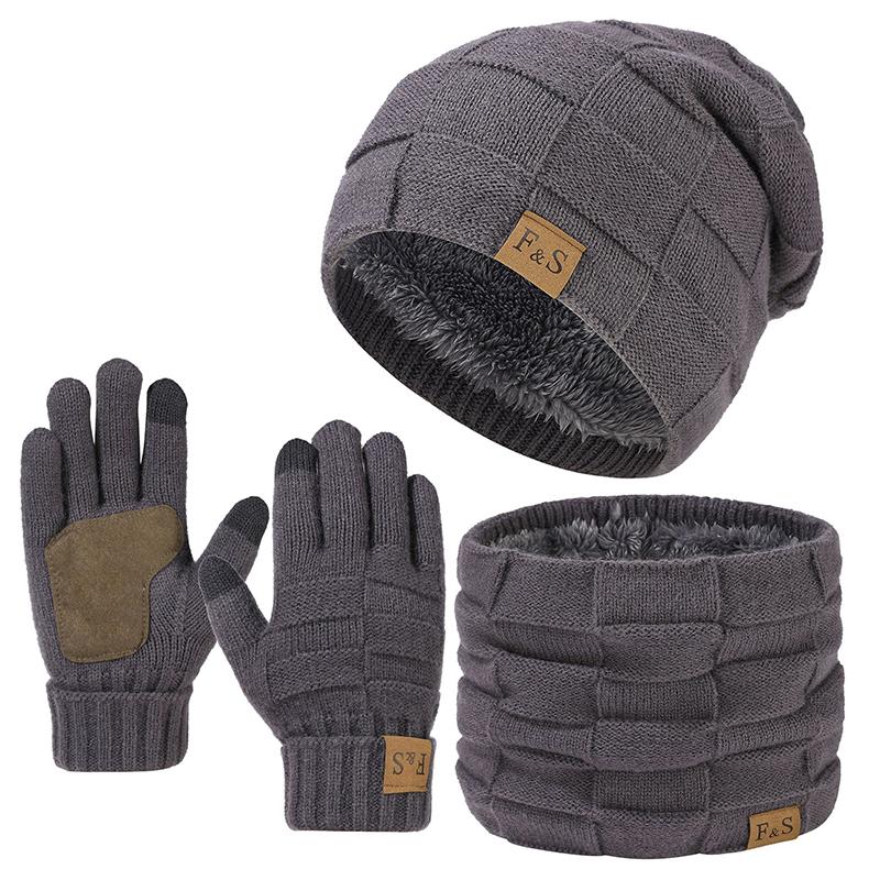 New Winter Warm Thicken Men Knitted Hat Women Scarf Scarf And Gloves Three Piece Plush Thermal Beanie Hats Casual Skullies Cap
