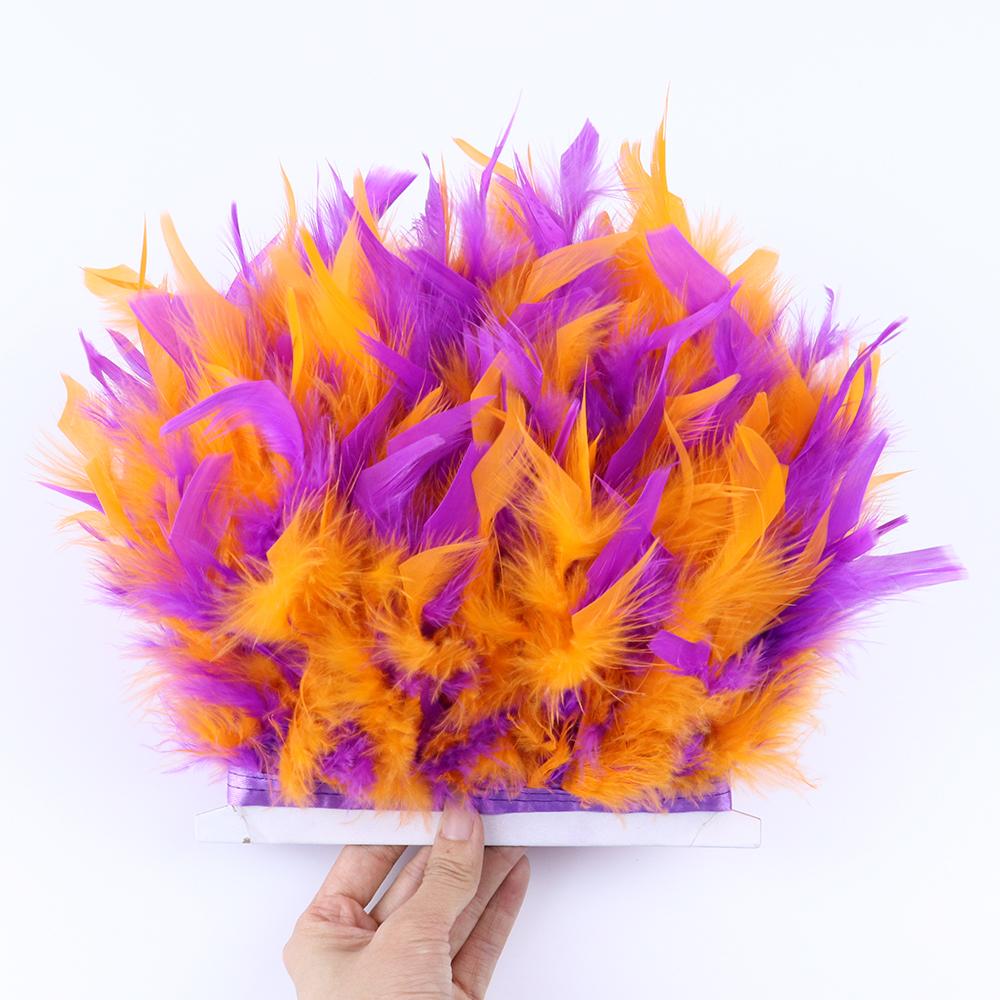 1Meter Mixed Color Turkey Feather Trim Fringe 10-15cm Dyed Feathers Ribbon for Costume Party Dress Decoration Accessory Crafts