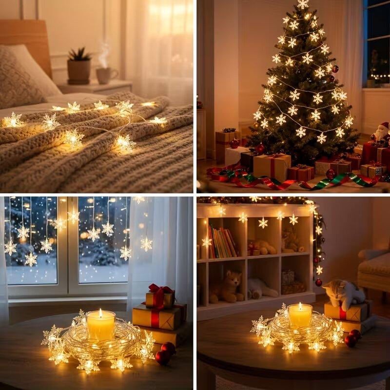 Xiaomi Christmas Snowflake LED String Lights Battery Operated Fairy Lights Xmas Tree Wedding Party Garland Holiday Decoration Lighting