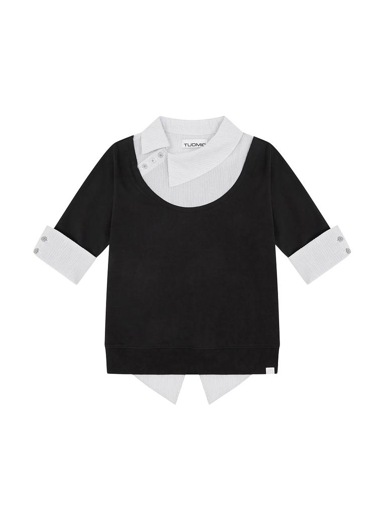 TUOMIO Asymmetric Collar Top [Black]