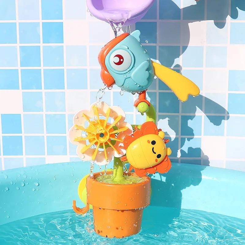 Baby Bath Toy Play Water Duck/Flower Shape Waterwheel Children Fun Shower Bathtub with Suction Cup Kids Water Spray Sprinkler