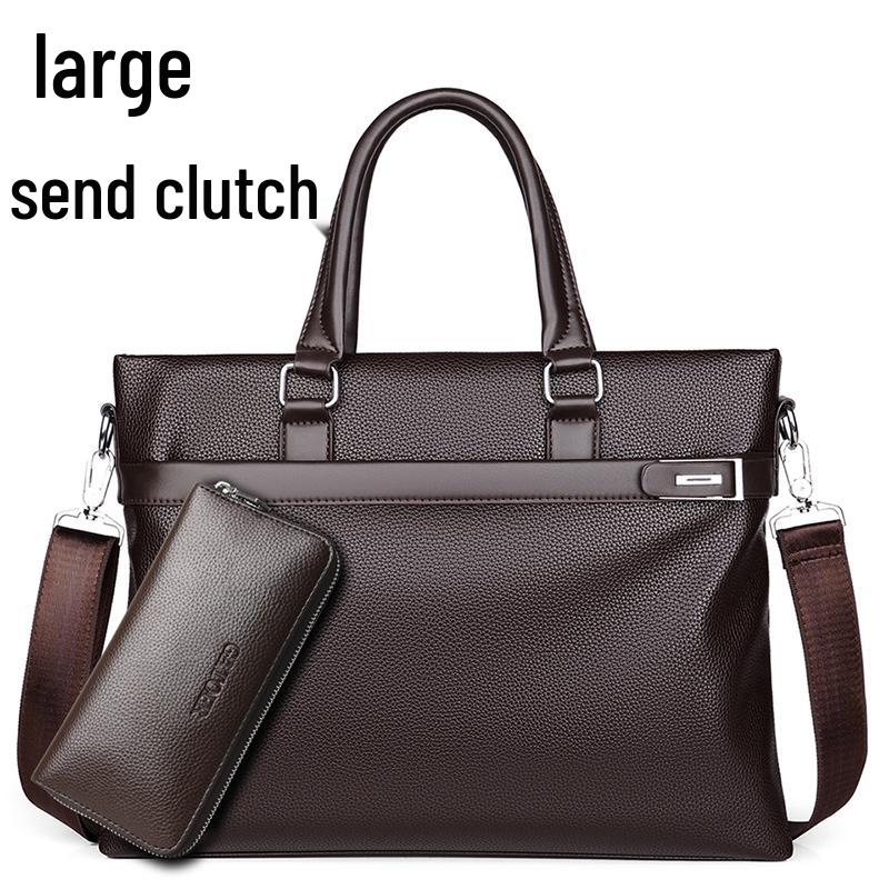 Men's Large Capacity Soft Leather Business Briefcase - A4 Shoulder and Crossbody Computer Bag