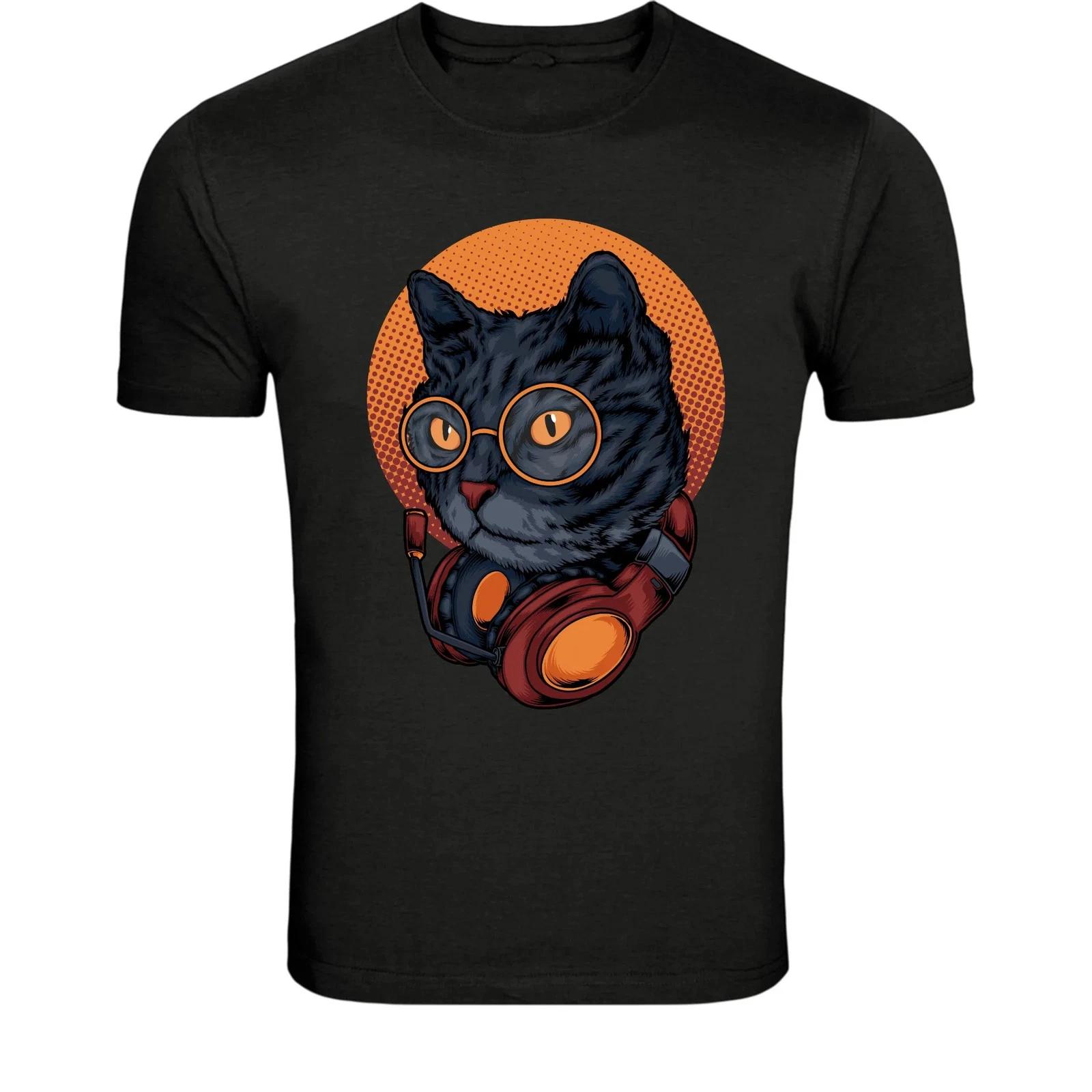Cool DJ Cat With Headphones T-Shirt - Music Lover Hip Hop Kitty XL