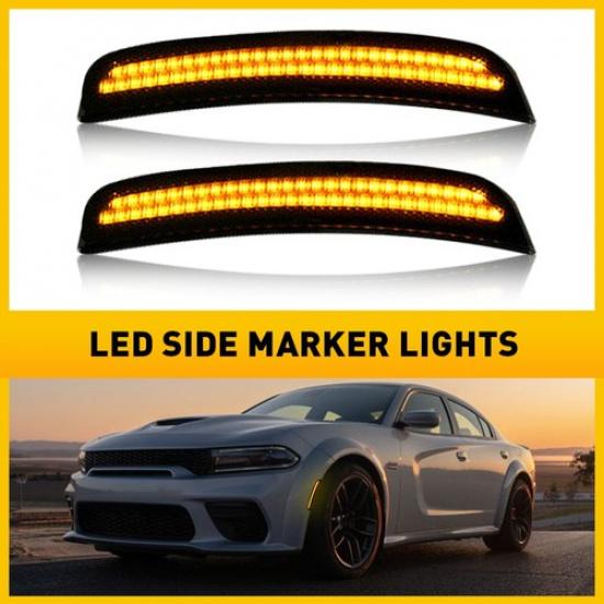 4X Smoked Front Rear LED Side Bumper Marker Lights For Dodge Charger 2015-