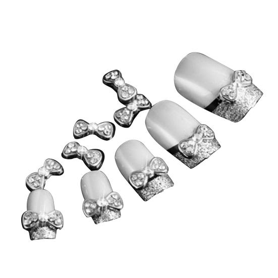 10 Pcs 3D Clear Alloy Rhinestone Bow Tie Nail Art Slices Studs DIY Decorations