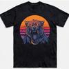 Leopard Head Synthwave Sunsets Retro Vintage Roaring Big Cat T Shirt Vintage Washed Homme Versatile Graphic Fashion Stretched