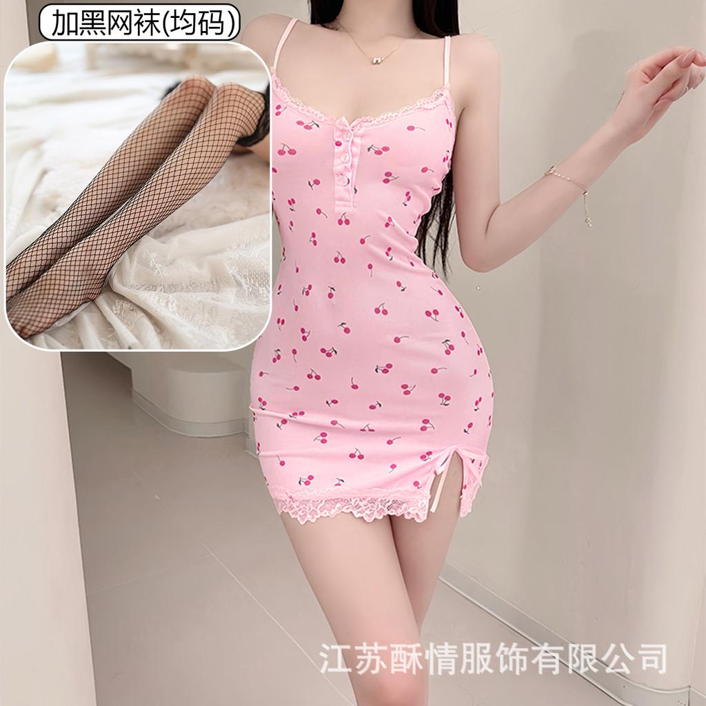 Sex lingerie pure desire cherry sexy women's bed small chest plus chest pad passion uniform seduction suit
