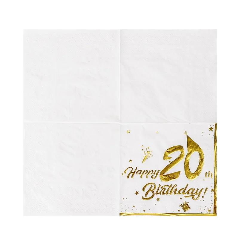 20Pcs Gilding Number 20th 30th 40th 50th 60th Years Old Disposable Paper Napkins Happy Birthday Party Tableware Tissue Decor