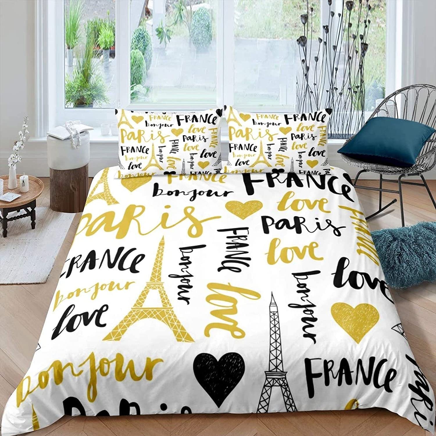 

Парижский комплект пододеяльника Полиэстер Тема Парижа Белая Розовая полоска Всемирно известная архитектура Креативность Двуспальный Квинсайз Кингсайз Покрывало (135x200cm)